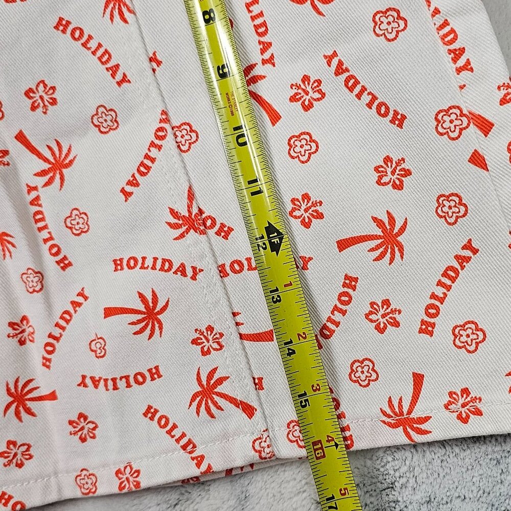 Glamorous Denim US Sz 8 Medium Holiday Print White Denim High Waist Mini Skirt P - Picture 11 of 11